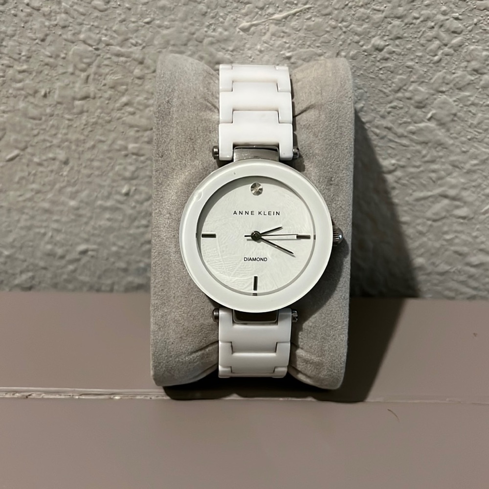 Anne Klein Genuine Diamond Dial Ceramic Bracelet Watch